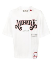 weißes bedrucktes T-Shirt mit einem Rundhalsausschnitt von Maison Mihara Yasuhiro