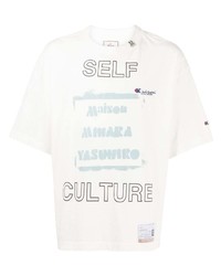 weißes bedrucktes T-Shirt mit einem Rundhalsausschnitt von Maison Mihara Yasuhiro
