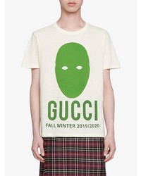 weißes bedrucktes T-Shirt mit einem Rundhalsausschnitt von Gucci