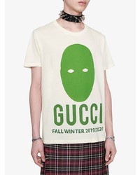 weißes bedrucktes T-Shirt mit einem Rundhalsausschnitt von Gucci