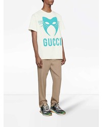 weißes bedrucktes T-Shirt mit einem Rundhalsausschnitt von Gucci