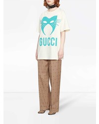 weißes bedrucktes T-Shirt mit einem Rundhalsausschnitt von Gucci