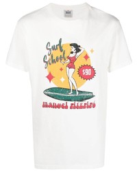 weißes bedrucktes T-Shirt mit einem Rundhalsausschnitt von Manuel Ritz