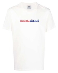 weißes bedrucktes T-Shirt mit einem Rundhalsausschnitt von Manuel Ritz