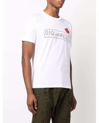 weißes bedrucktes T-Shirt mit einem Rundhalsausschnitt von DSQUARED2