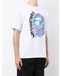 weißes bedrucktes T-Shirt mit einem Rundhalsausschnitt von A Bathing Ape