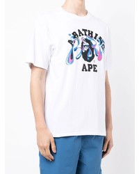 weißes bedrucktes T-Shirt mit einem Rundhalsausschnitt von A Bathing Ape