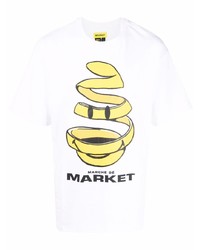 weißes bedrucktes T-Shirt mit einem Rundhalsausschnitt von MARKET