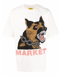 weißes bedrucktes T-Shirt mit einem Rundhalsausschnitt von MARKET