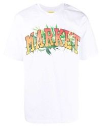 weißes bedrucktes T-Shirt mit einem Rundhalsausschnitt von MARKET