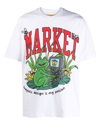 weißes bedrucktes T-Shirt mit einem Rundhalsausschnitt von MARKET