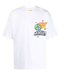 weißes bedrucktes T-Shirt mit einem Rundhalsausschnitt von MARKET