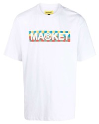 weißes bedrucktes T-Shirt mit einem Rundhalsausschnitt von MARKET