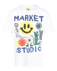 weißes bedrucktes T-Shirt mit einem Rundhalsausschnitt von MARKET