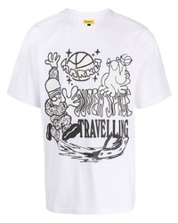 weißes bedrucktes T-Shirt mit einem Rundhalsausschnitt von MARKET