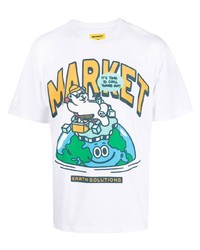 weißes bedrucktes T-Shirt mit einem Rundhalsausschnitt von MARKET