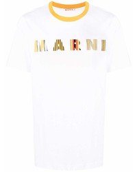 weißes bedrucktes T-Shirt mit einem Rundhalsausschnitt von Marni