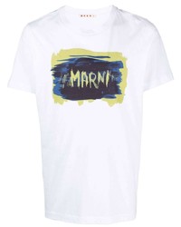 weißes bedrucktes T-Shirt mit einem Rundhalsausschnitt von Marni