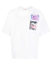 weißes bedrucktes T-Shirt mit einem Rundhalsausschnitt von Marni