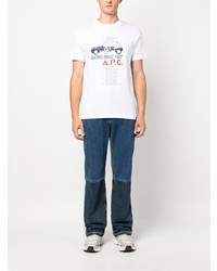 weißes bedrucktes T-Shirt mit einem Rundhalsausschnitt von A.P.C.