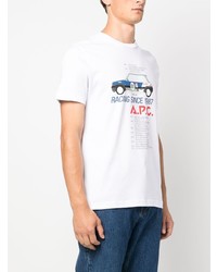 weißes bedrucktes T-Shirt mit einem Rundhalsausschnitt von A.P.C.