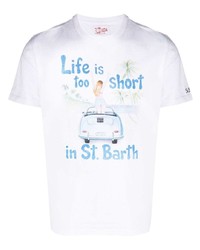 weißes bedrucktes T-Shirt mit einem Rundhalsausschnitt von MC2 Saint Barth