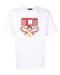 weißes bedrucktes T-Shirt mit einem Rundhalsausschnitt von MCM