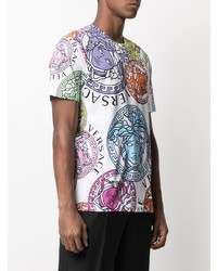 weißes bedrucktes T-Shirt mit einem Rundhalsausschnitt von Versace