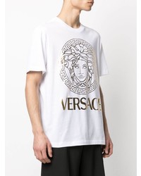 weißes bedrucktes T-Shirt mit einem Rundhalsausschnitt von Versace