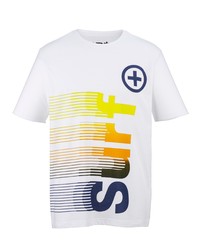 weißes bedrucktes T-Shirt mit einem Rundhalsausschnitt von MEN PLUS BY HAPPY SIZE