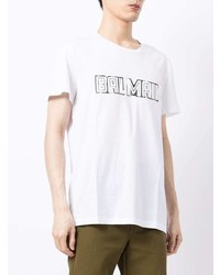 weißes bedrucktes T-Shirt mit einem Rundhalsausschnitt von Balmain