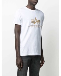 weißes bedrucktes T-Shirt mit einem Rundhalsausschnitt von Alpha Industries