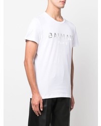 weißes bedrucktes T-Shirt mit einem Rundhalsausschnitt von Balmain