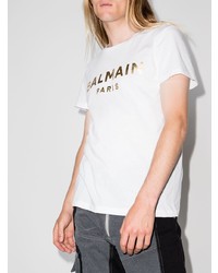 weißes bedrucktes T-Shirt mit einem Rundhalsausschnitt von Balmain