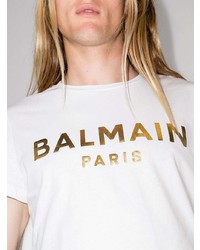 weißes bedrucktes T-Shirt mit einem Rundhalsausschnitt von Balmain