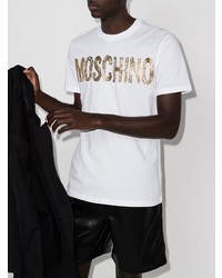 weißes bedrucktes T-Shirt mit einem Rundhalsausschnitt von Moschino