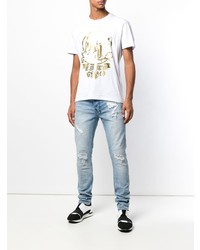 weißes bedrucktes T-Shirt mit einem Rundhalsausschnitt von Versace Jeans