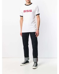 weißes bedrucktes T-Shirt mit einem Rundhalsausschnitt von Sss World Corp