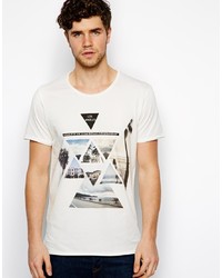 weißes bedrucktes T-Shirt mit einem Rundhalsausschnitt von Minimum