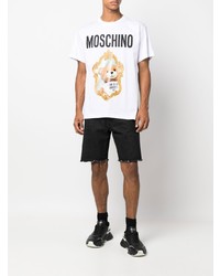 weißes bedrucktes T-Shirt mit einem Rundhalsausschnitt von Moschino