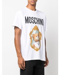 weißes bedrucktes T-Shirt mit einem Rundhalsausschnitt von Moschino