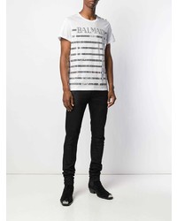 weißes bedrucktes T-Shirt mit einem Rundhalsausschnitt von Balmain