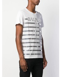 weißes bedrucktes T-Shirt mit einem Rundhalsausschnitt von Balmain