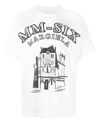 weißes bedrucktes T-Shirt mit einem Rundhalsausschnitt von MM6 MAISON MARGIELA