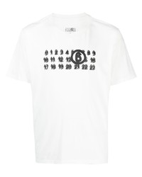 weißes bedrucktes T-Shirt mit einem Rundhalsausschnitt von MM6 MAISON MARGIELA