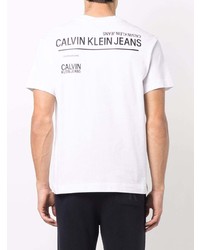 weißes bedrucktes T-Shirt mit einem Rundhalsausschnitt von Calvin Klein Jeans