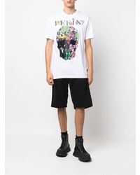 weißes bedrucktes T-Shirt mit einem Rundhalsausschnitt von Philipp Plein