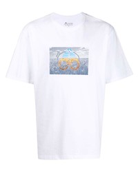 weißes bedrucktes T-Shirt mit einem Rundhalsausschnitt von Moose Knuckles