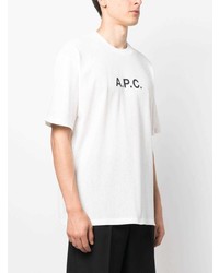 weißes bedrucktes T-Shirt mit einem Rundhalsausschnitt von A.P.C.