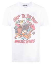 weißes bedrucktes T-Shirt mit einem Rundhalsausschnitt von Moschino